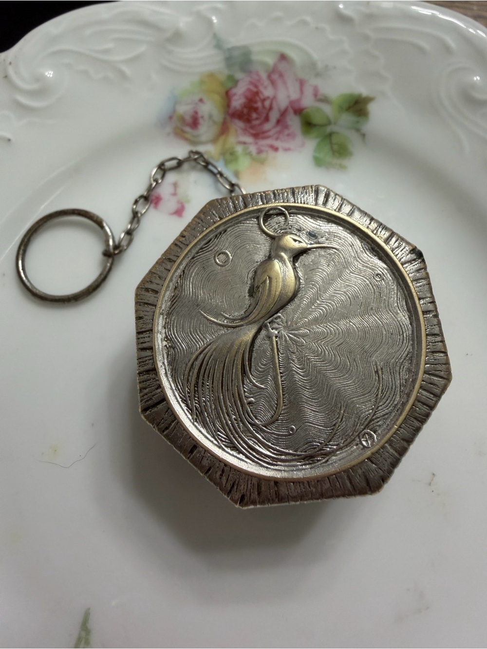 Antique 1920 Sheffield Silver Plate  Jonteel Bird  of Paradise Powder Compact